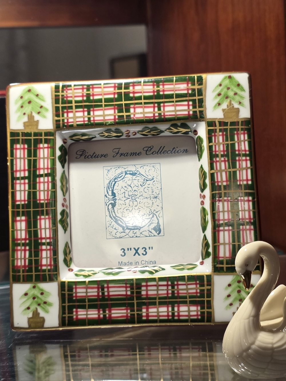 Holiday Plaid Ceramic Photo Frame in Green and White
